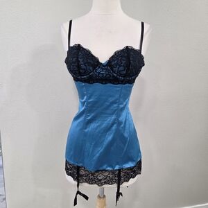 Frederick's of Hollywood Teal and Black Lace Chemise